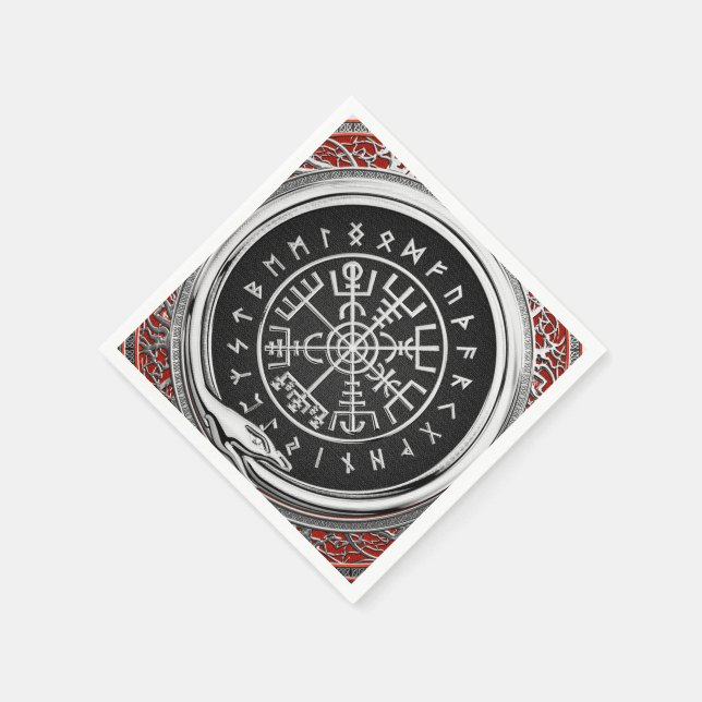 [100] Vegvisir - Viking Silver Magic Runic Compass Serviette (Ecke)
