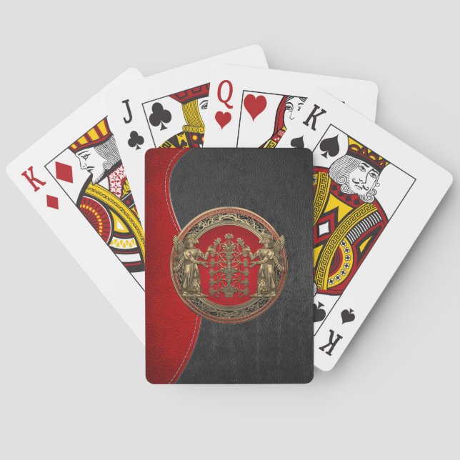 [100] Zwei Gold Ninurtas mit Baum des Lebens Spielkarten (Rückseite)