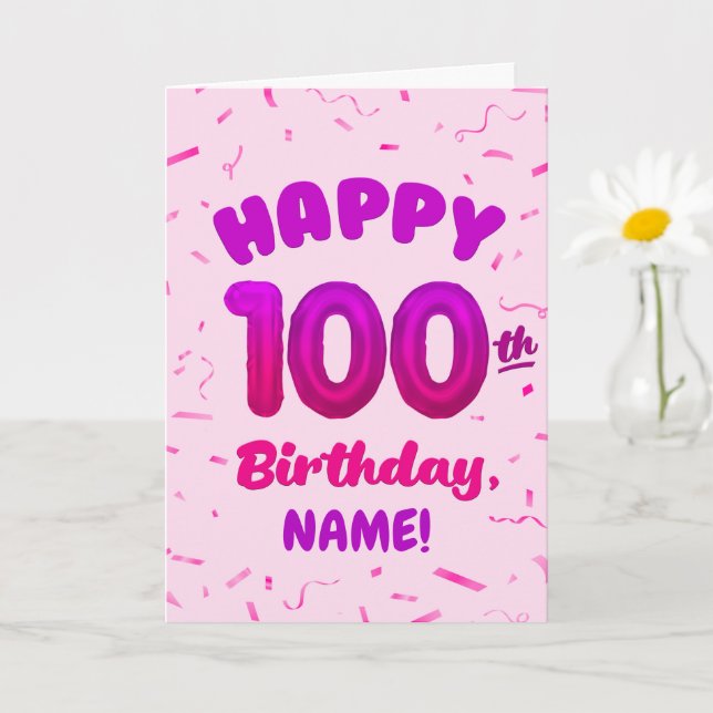 100th Balloon Number Custom Name Birthday Card Karte (Kleine Pflanze)