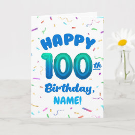 100th Balloon Number Custom Name Birthday Card Karte