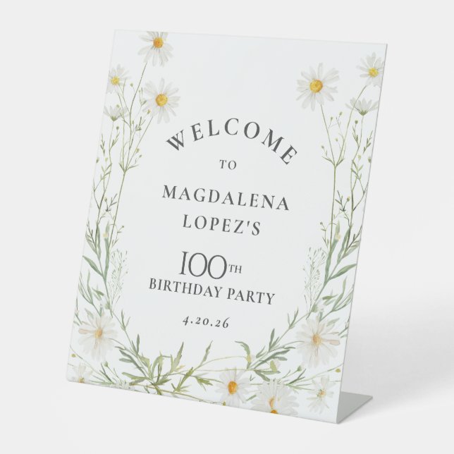 100th Birthday April Birth Flower Daisy Custom Sockelschild (Vorderseite)