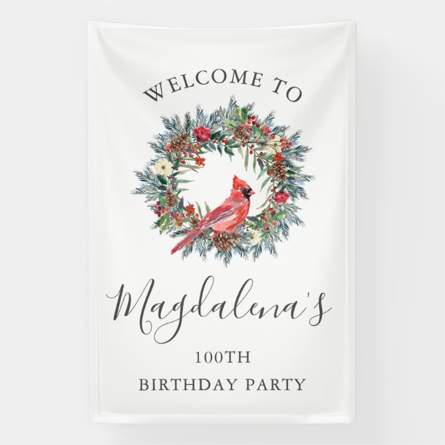 100th Birthday Banner Red Cardinal Custom Welcome (Vertikal)