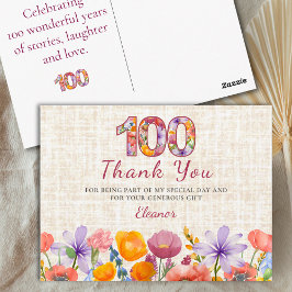 100th Birthday - Elegant Floral Number 100 Thanks Postkarte