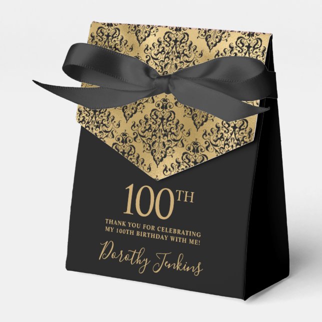 100th Birthday Gold Damask Thank You Geschenkschachtel (Vorderseite)