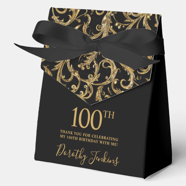 100th Birthday Gold Swirls Thank You  Geschenkschachtel (Vorderseite)