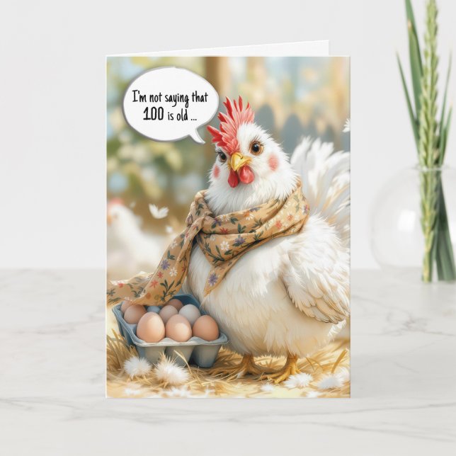 100th Birthday Hen With Eggs in Carton Karte (Vorderseite)