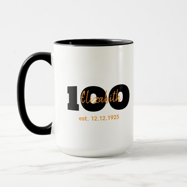 100th Birthday Mug,Milestone Gift,Name & Date Tasse (Links)