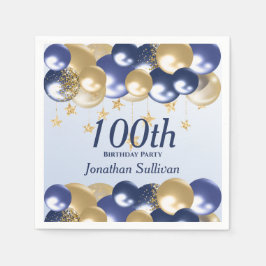 100th Birthday Navy Gold Balloons Party Serviette