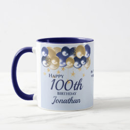 100th Birthday Navy Gold Balloons Tasse