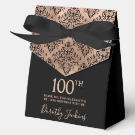 100th Birthday Rose Gold Damask Thank You Geschenkschachtel