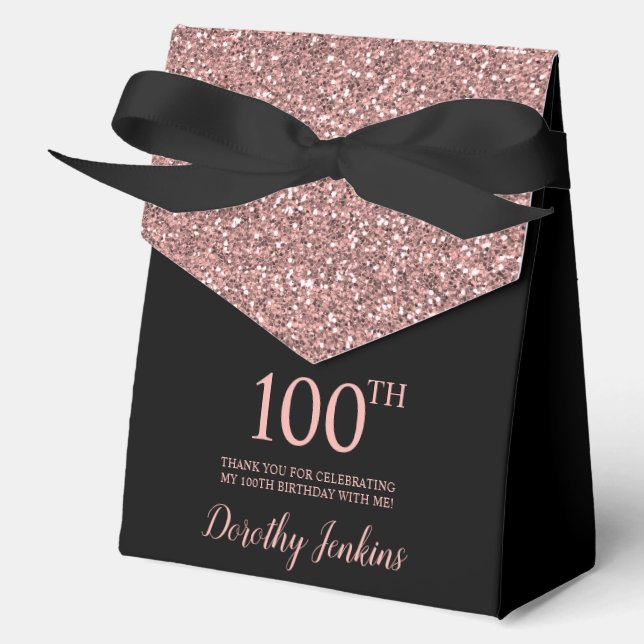 100th Birthday Rose Gold Glitter Thank You Geschenkschachtel (Vorderseite)