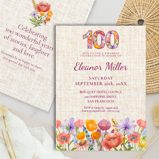  100th Birthday Wildflowers - Floral Number Einladung