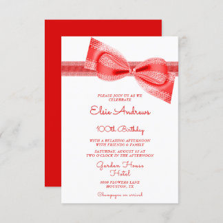100th Centenarian Red Bow & Ribbon Birthday Einladung