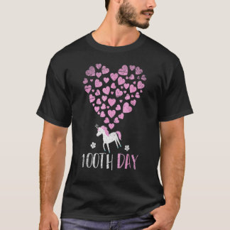 100th Day Heart Unicorn Love Student Gift 100 Days T-Shirt