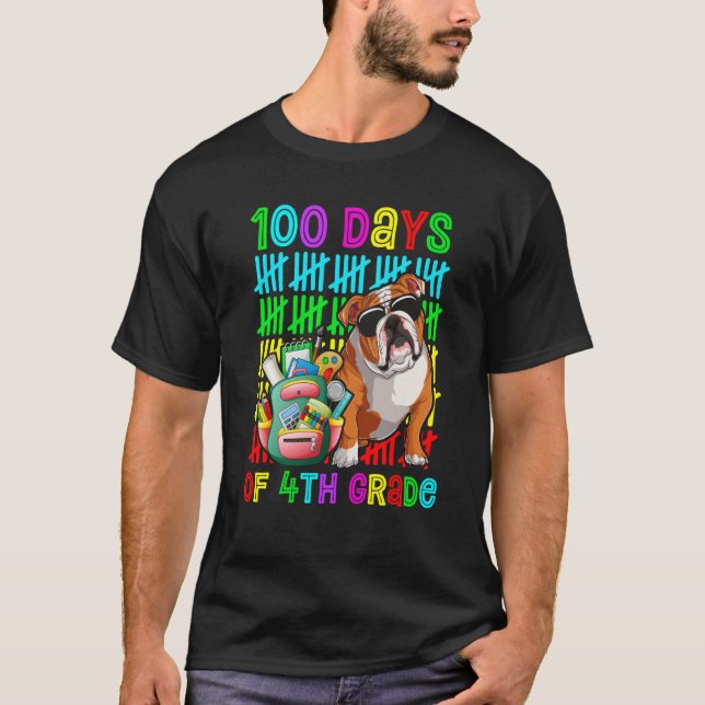 100th Day Of 4th Grade Boys Kids English Bulldog D T-Shirt (Vorderseite)