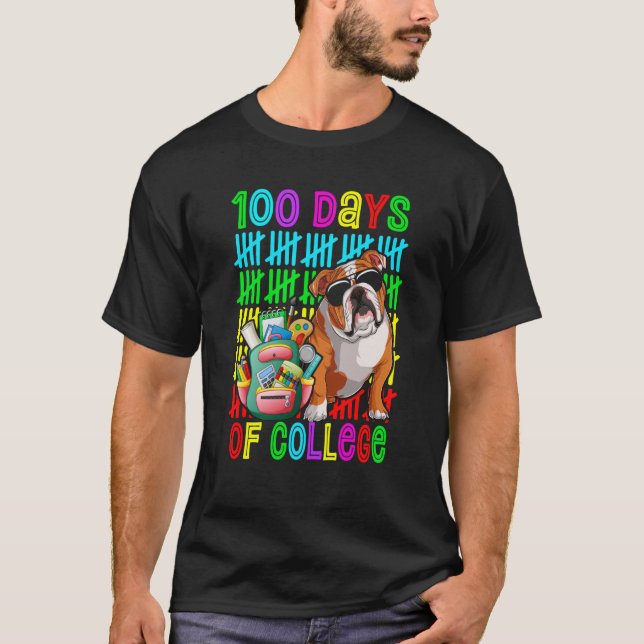 100th Day Of College Boys Kids English Bulldog Dog T-Shirt (Vorderseite)