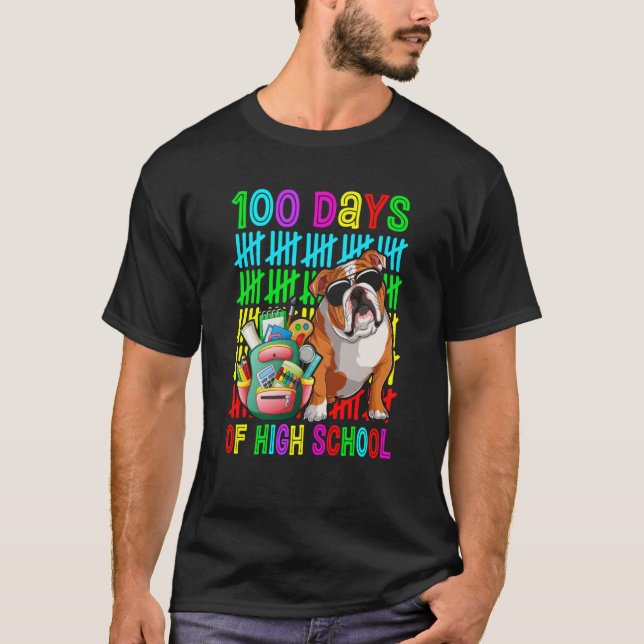 100th Day Of High School Boys Kid English Bulldog  T-Shirt (Vorderseite)