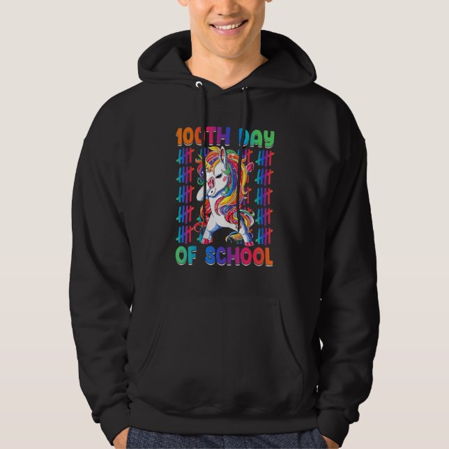 100th Day Of Kindergarten Dabbing Unicorn 100 Days Hoodie (Vorderseite)
