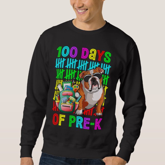 100th Day Of Pre k Boys Kids English Bulldog Dog Sweatshirt (Vorderseite)