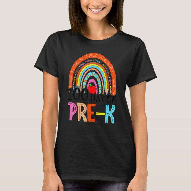 100th Day Of Pre K Teacher 100 Days Smarter Rainbo T-Shirt (Vorderseite)