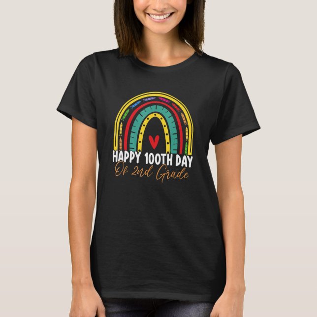 100th Day Of School 2nd Grade Teacher Boho Rainbow T-Shirt (Vorderseite)
