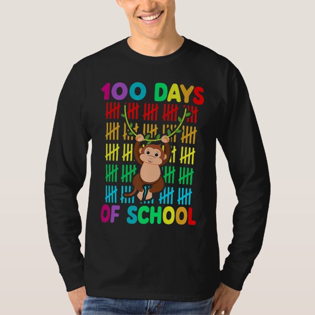 100th Day Of School Animal Monkey  Happy 100th Day T-Shirt (Vorderseite)