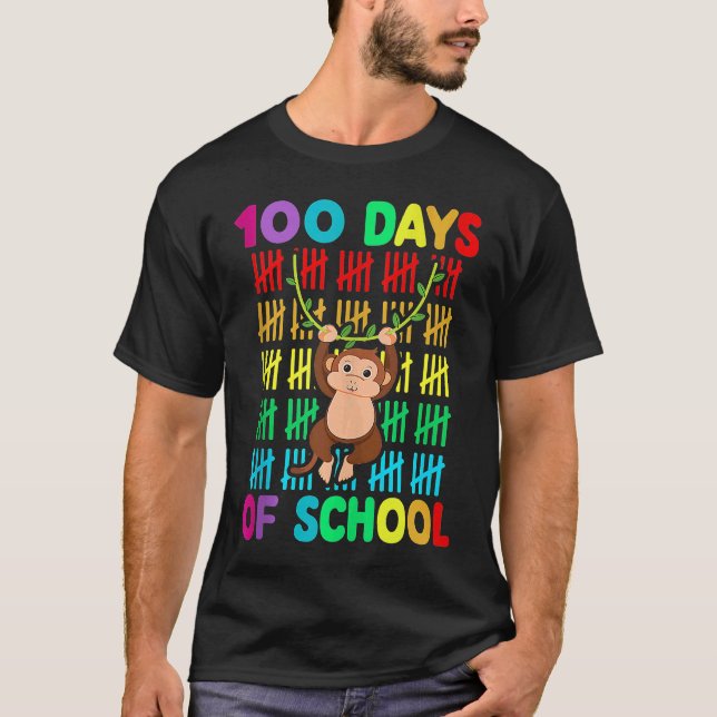 100th Day Of School Animal Monkey  Happy 100th Day T-Shirt (Vorderseite)
