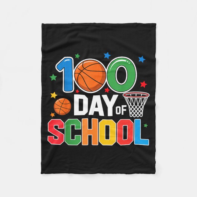 100th Day Of School Basketball - Kids 100 Days Of  Fleecedecke (Vorderseite)