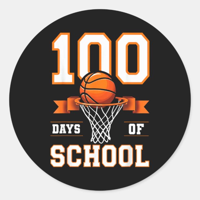 100th Day Of School Basketball Kids 100 Days Of Sc Runder Aufkleber (Vorderseite)