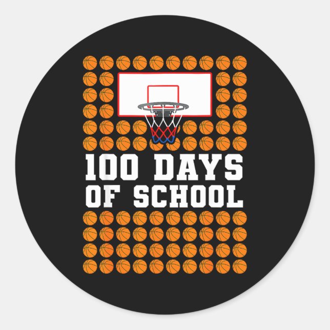 100th Day Of School Basketball Kids 100 Days Of Sc Runder Aufkleber (Vorderseite)