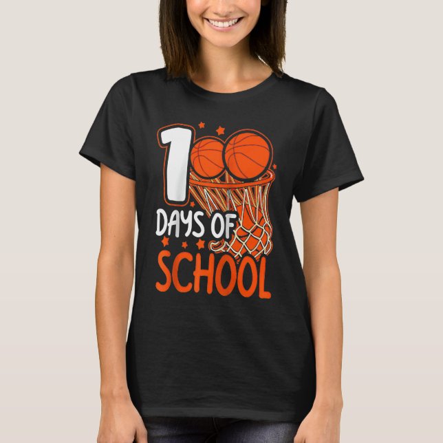 100th Day of School Basketball Kids 100 Days Of Sc T-Shirt (Vorderseite)