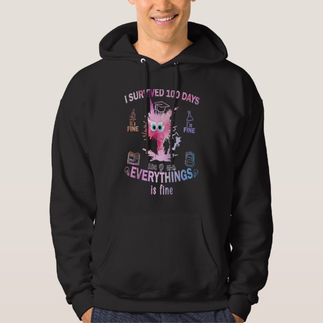 100th Day of School Cat Tie Dye I'm fine everythin Hoodie (Vorderseite)