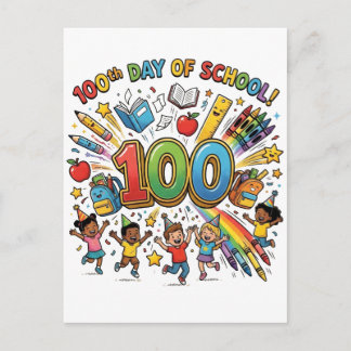 100th Day of School Colorful Celebration Design – Postkarte