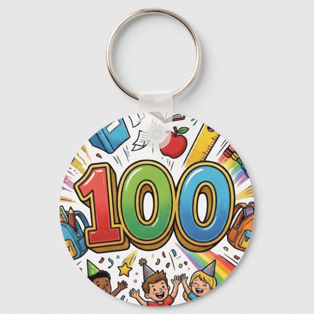 100th Day of School Colorful Celebration Design –  Schlüsselanhänger (Vorderseite)