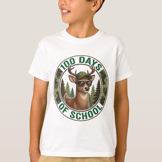 100th Day of School Cute Buck Deer Camo  T-Shirt (Vorderseite)