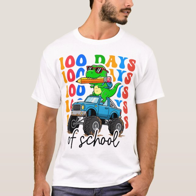 100th Day of School Monster Truck Dinosaur Fun T-Shirt (Vorderseite)