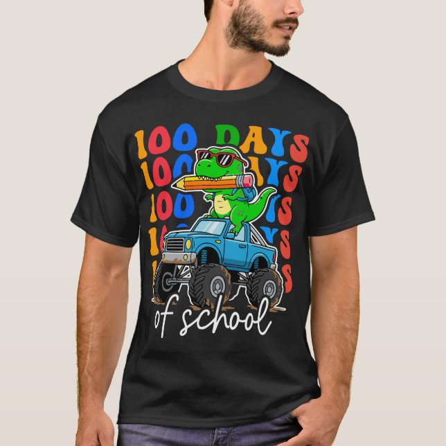 100th Day of School Monster Truck Dinosaur Fun T-Shirt (Vorderseite)