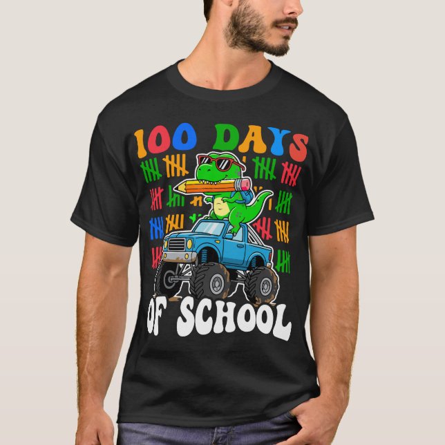 100th Day of School Monster Truck Dinosaur Fun T-Shirt (Vorderseite)