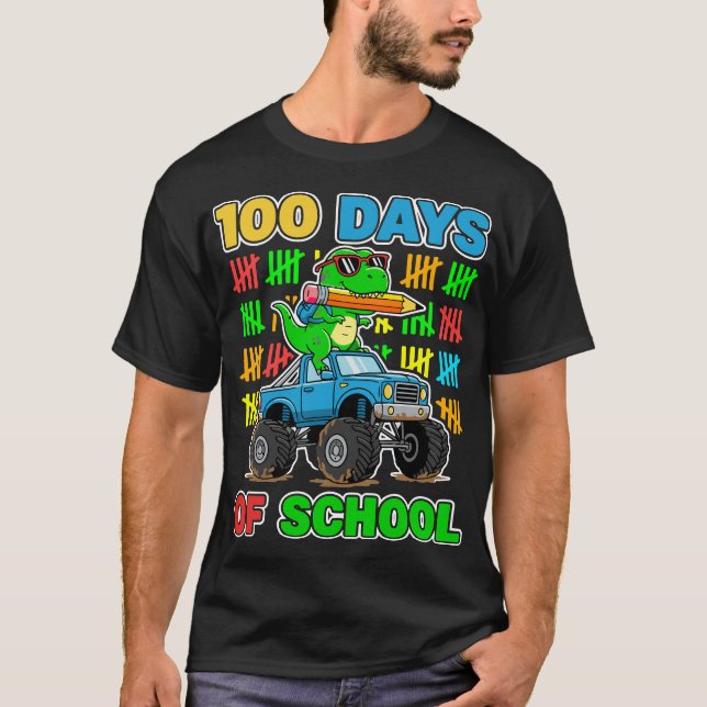 100th Day of School Monster Truck Dinosaur Fun T-Shirt (Vorderseite)