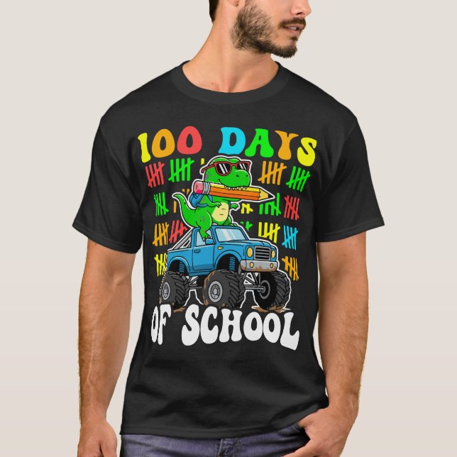 100th Day of School Monster Truck Dinosaur Fun T-Shirt (Vorderseite)