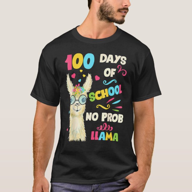 100th Day Of School No Prob Lama 100 Days Smarter  T-Shirt (Vorderseite)