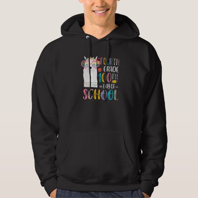 100th day of School No Prob Llama 100 Days Of Four Hoodie (Vorderseite)