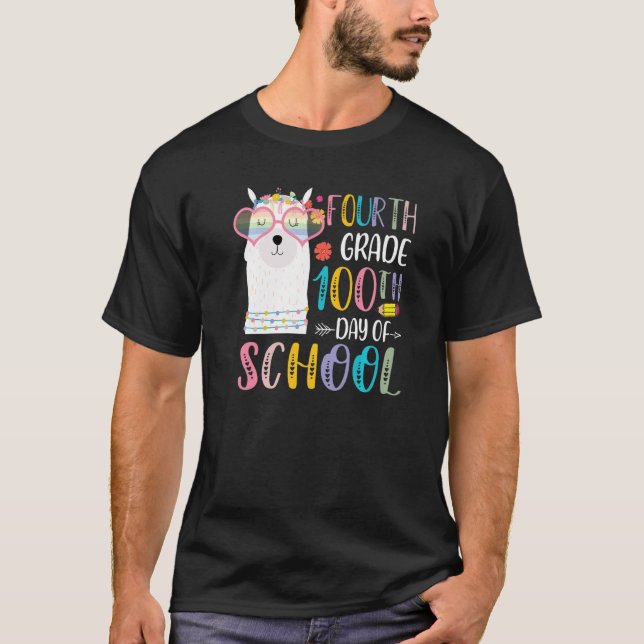 100th day of School No Prob Llama 100 Days Of Four T-Shirt (Vorderseite)