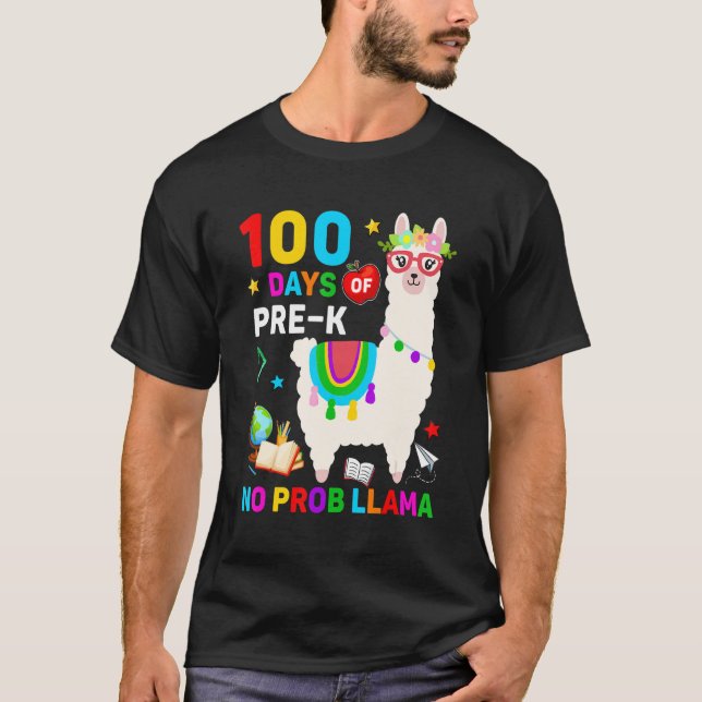 100th Day of School No Prob Llama 100 Days Of Pre- T-Shirt (Vorderseite)