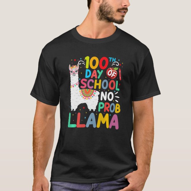 100th Day of School No Probllama Llama 100 Days of T-Shirt (Vorderseite)