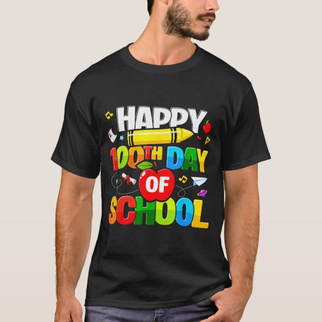 100th Day Of School Shirt For Teachers Kids Happy  (Vorderseite)