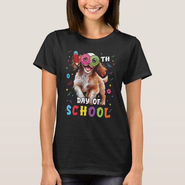 100th Day Of School Spaniel Dog Donut 100 Days Stu T-Shirt (Vorderseite)