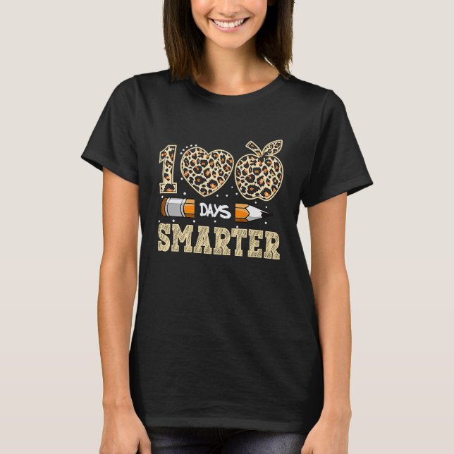 100th Day Of School Teacher  100 Days Smarter Leop T-Shirt (Vorderseite)