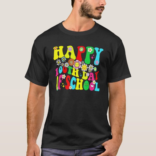 100th Day Of School Teachers Retro Groovy Happy 10 T-Shirt (Vorderseite)