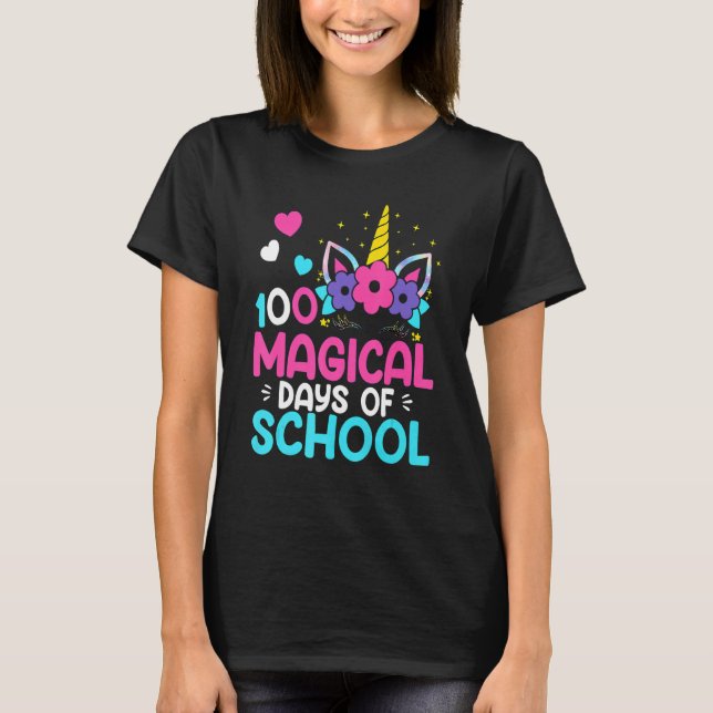 100th Day of School Unicorn 100 Magical Days Teach T-Shirt (Vorderseite)